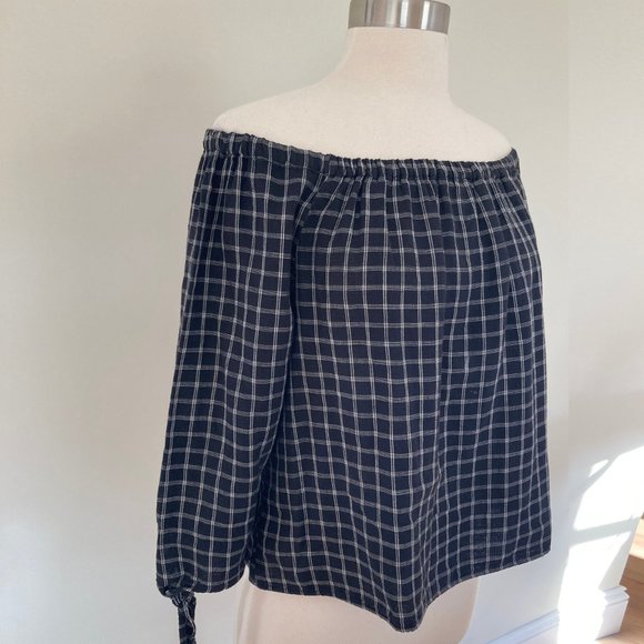 MADEWELL Windowpane plaid Off The Shoulder Top, S - Picture 5 of 11